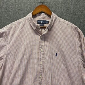 Ralph Lauren Yarmouth 100% Cotton Shirt  Sz 17 1/2 34/35 Orange Blue Check
